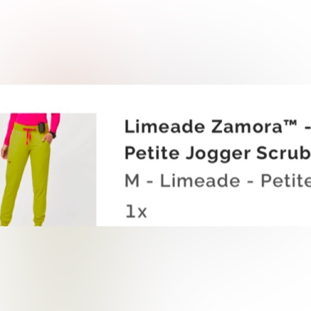 Figs, scrubs, Zamora jogger, limeade medium petite